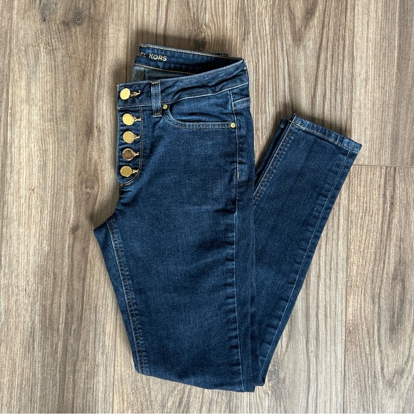 Michael Kors Button Front High Waist Skinny Jeans | 2 - Picture 3 of 11